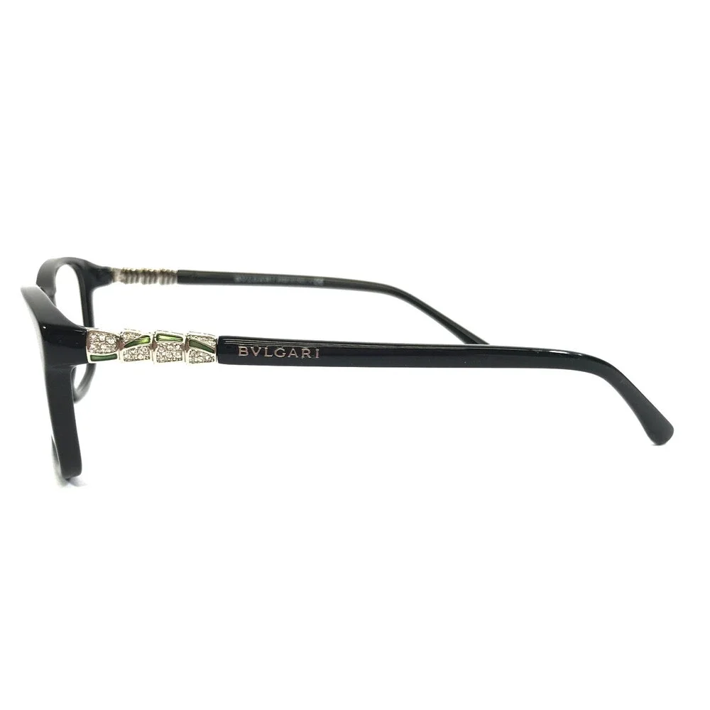 Bvlgari Eyeglasses Frames 4097-B 501 Polished Black Silver Crystals 51-16-140